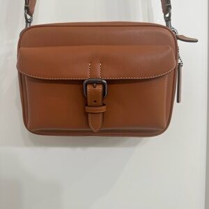 Coach Warner Tan Leather Crossbody Messenger with Front Buckle